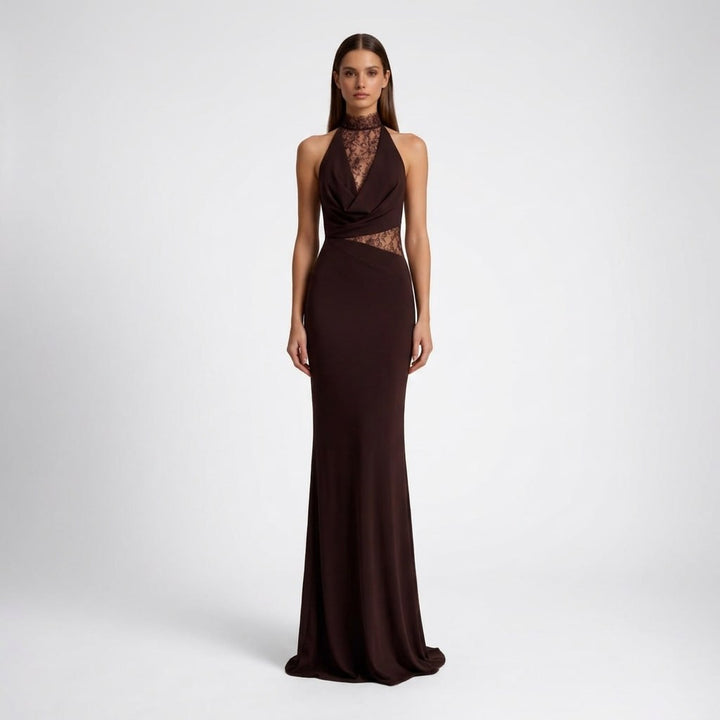 Kaminski | Elegancka Sukienka Maxi z Koronkowym Panelem Halter