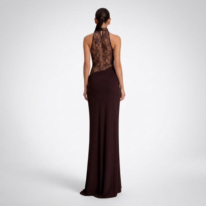 Kaminski | Elegancka Sukienka Maxi z Koronkowym Panelem Halter