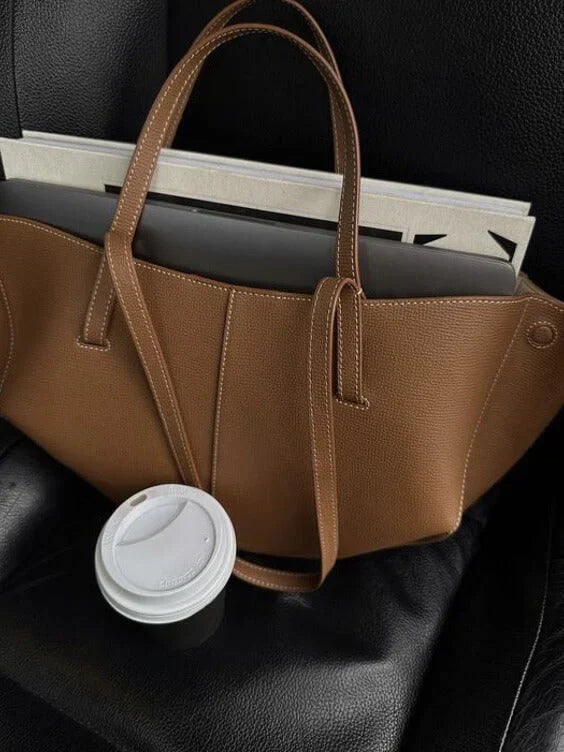 Kaminski | Duża torebka damska shopper skórzana z długimi uchwytami