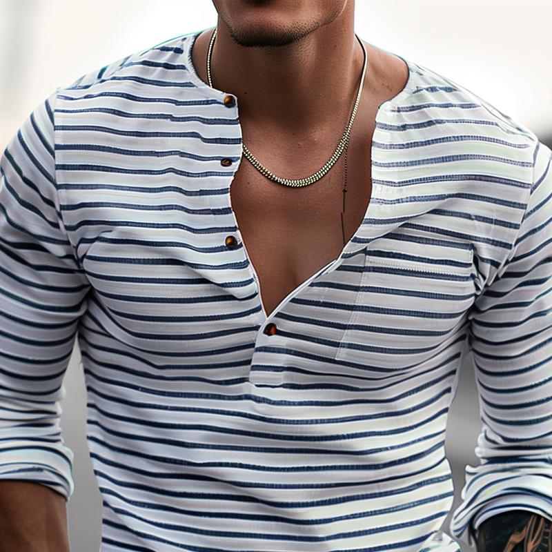 Pasiasty t-shirt Henley z długimi rękawami – Dorian