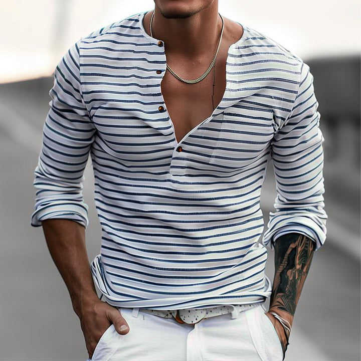 Pasiasty t-shirt Henley z długimi rękawami – Dorian
