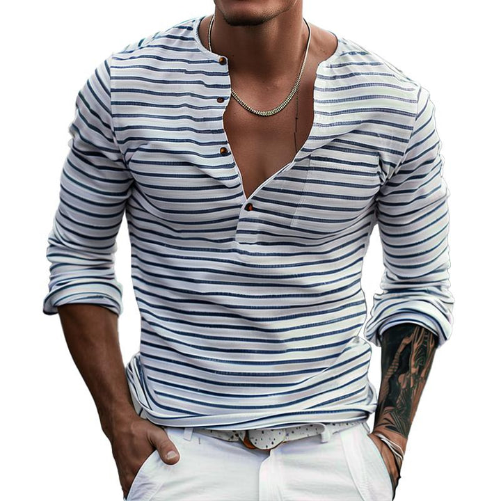 Pasiasty t-shirt Henley z długimi rękawami – Dorian