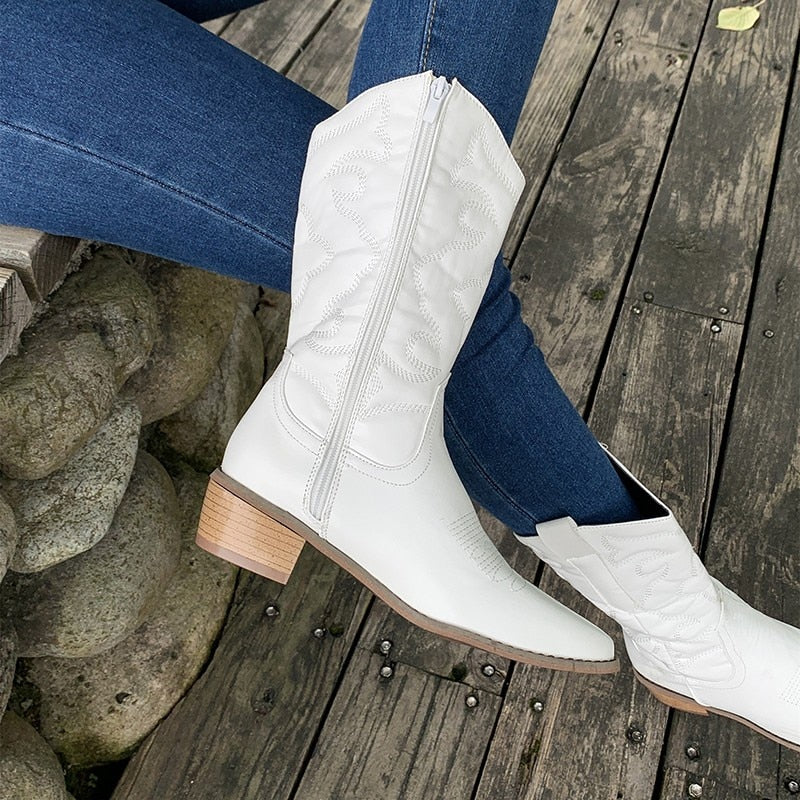Retro Western Cowboy Damskie Botki - Daisy