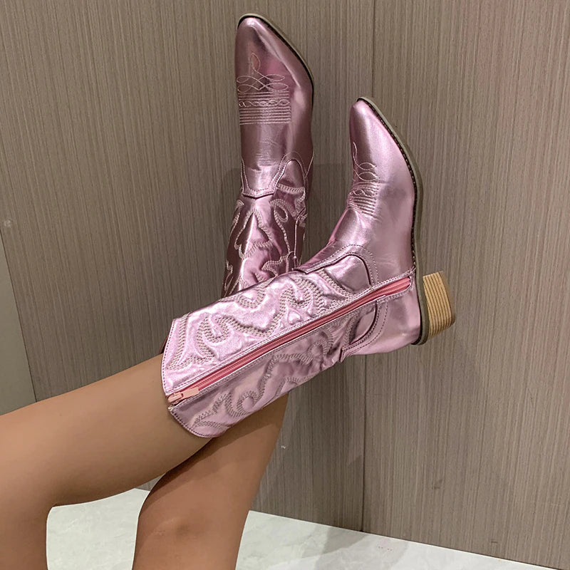 Retro Western Cowboy Damskie Botki - Daisy