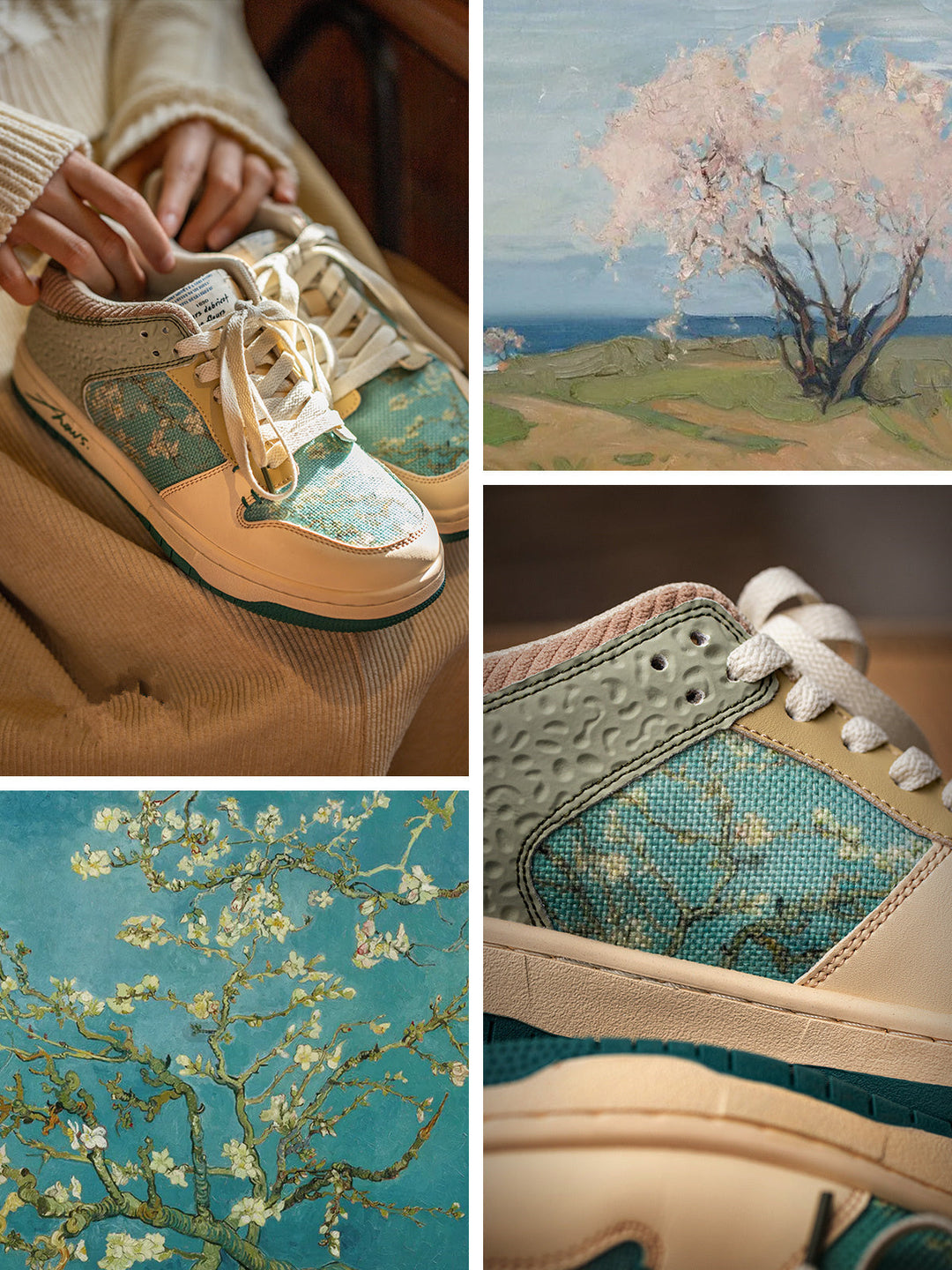 Stylowe unisex sneakersy z nadrukiem kwiatów migdałowca – Arta