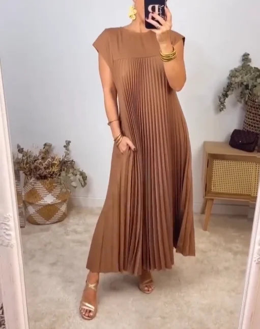 Kaminski | Elegancka plisowana sukienka midi z kieszeniami