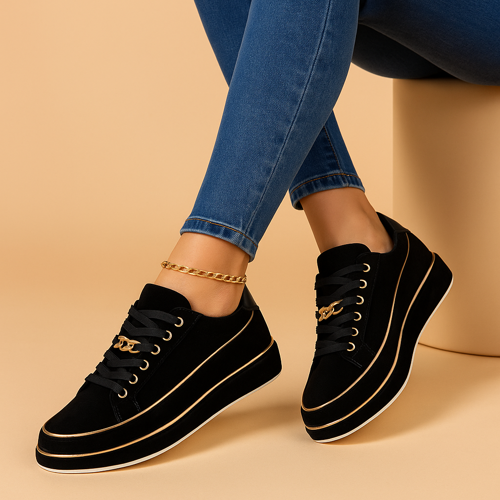 Kaminski | Białe sneakersy damskie ze złotym detalem | Paulina