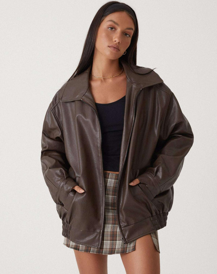 Sophia | Oversized kurtka skórzana z PU dla kobiet – Modny wygląd, wysokiej jakości skóra ekologiczna
